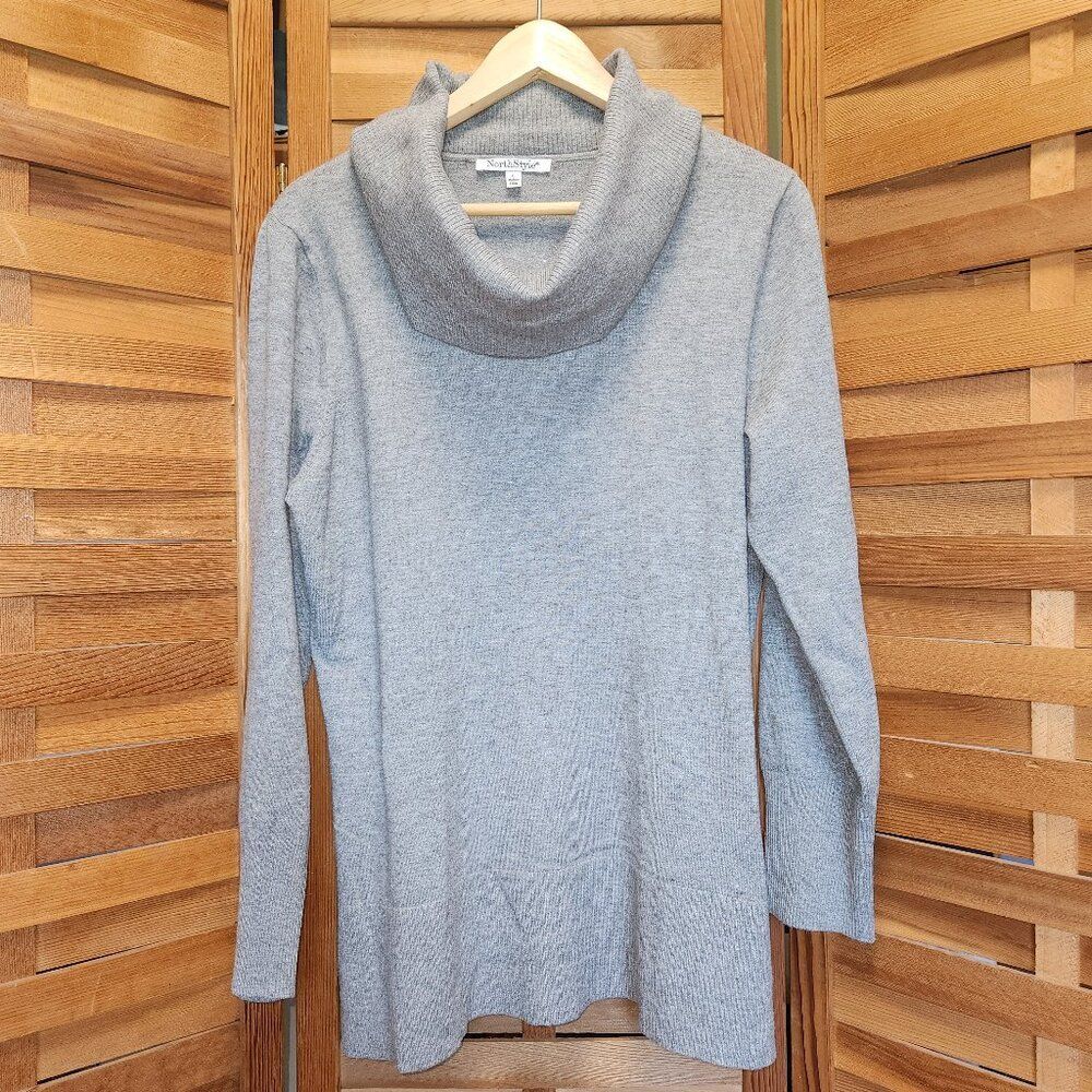 NorthStyle Gray Cowl Neck Long Sleeve Sweater Women L Rayon Polyester